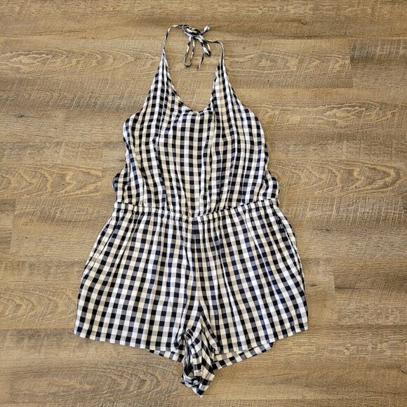 NWT AERIE | Plaid Open Back Halter Romper | Sz. L - Picture 1 of 7